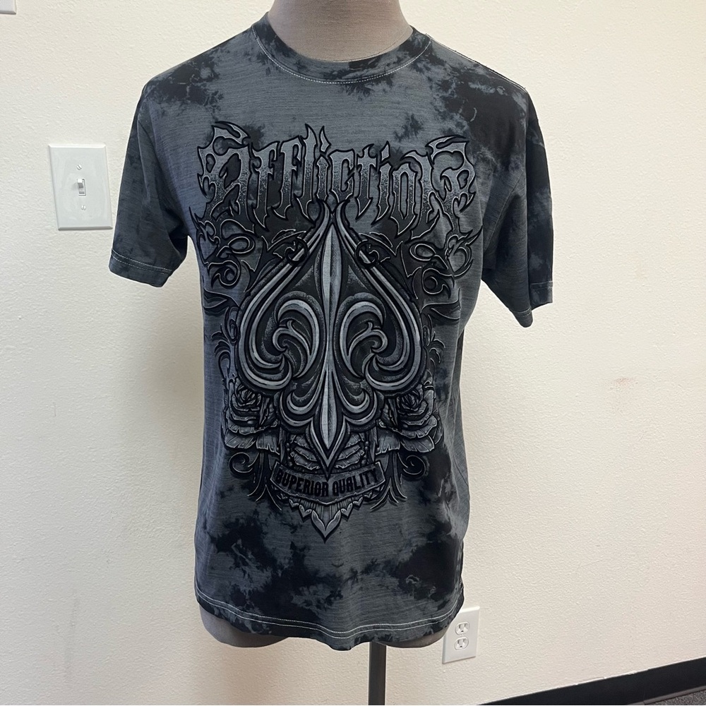 Affliction Black & Gray Tie-Dye Spade Graphic Tee